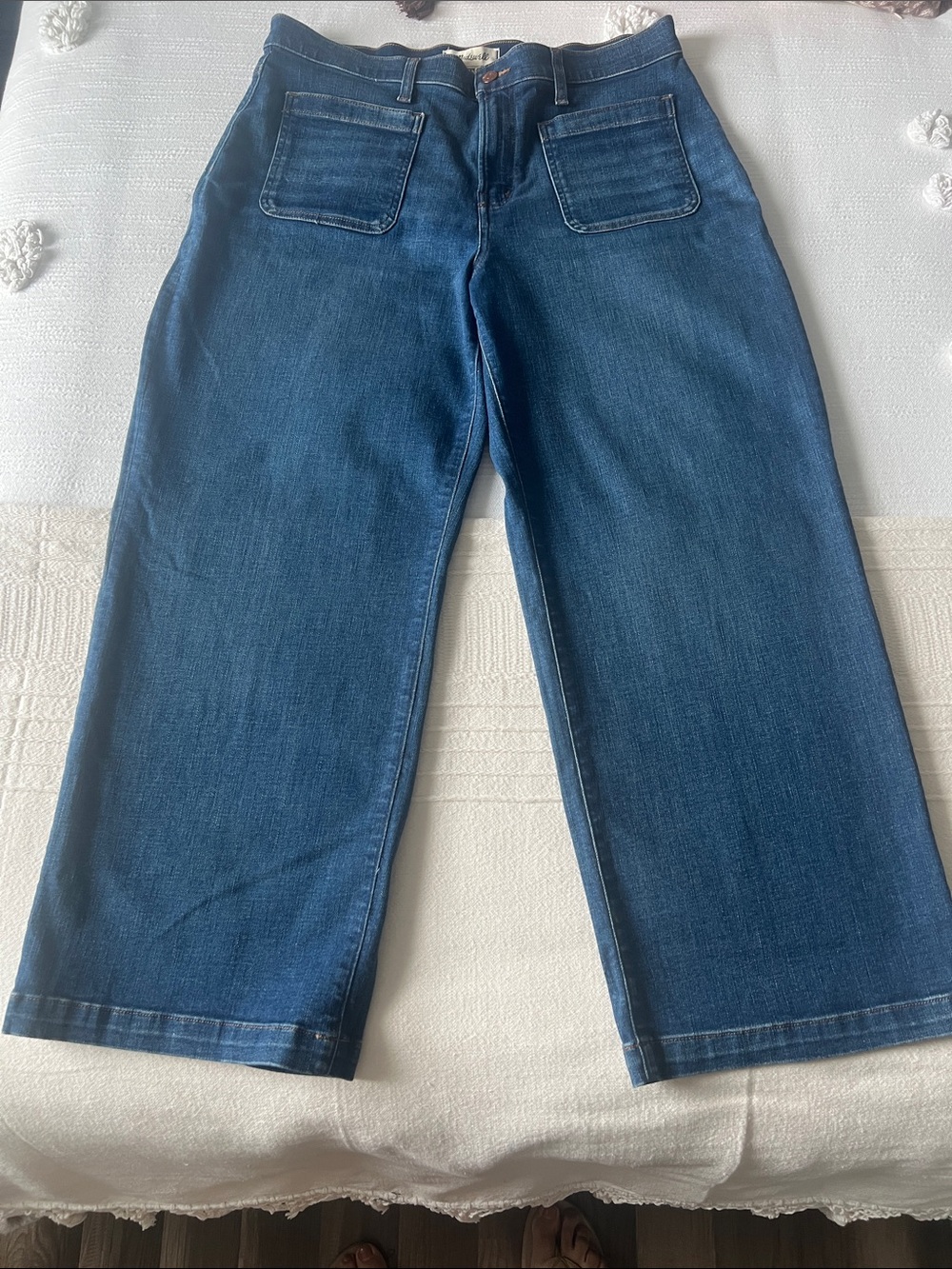 Madewell Dark Blue Wide-Leg Patch-Pocket Jeans